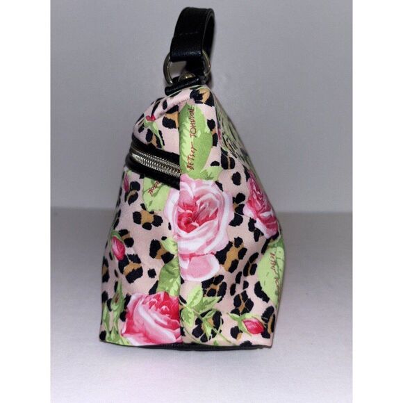 Betsey Johnson Floral Cosmetic Bag Makeup Cheetah Roses Leopard - Picture 4 of 8